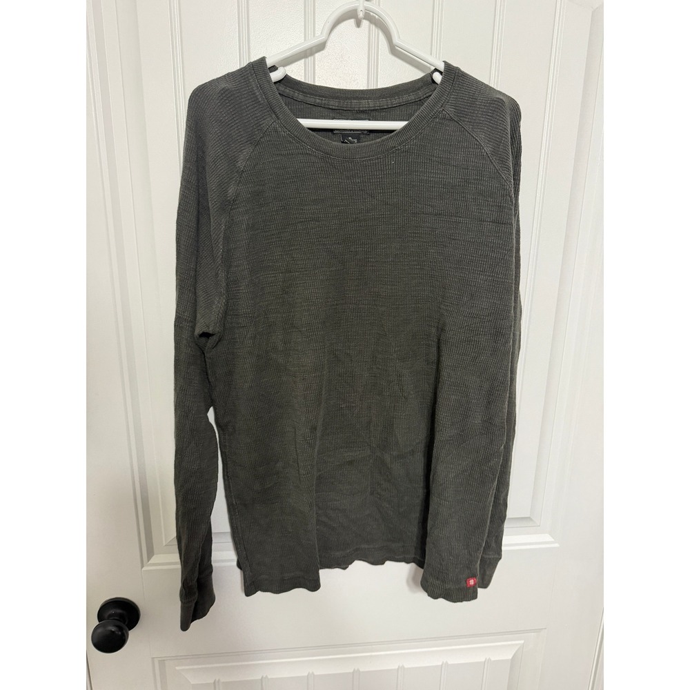 Lucky Brand Thermal Shirt Mens XL Charcoal Grey Waffle Knit Raglan Sleeve EUC